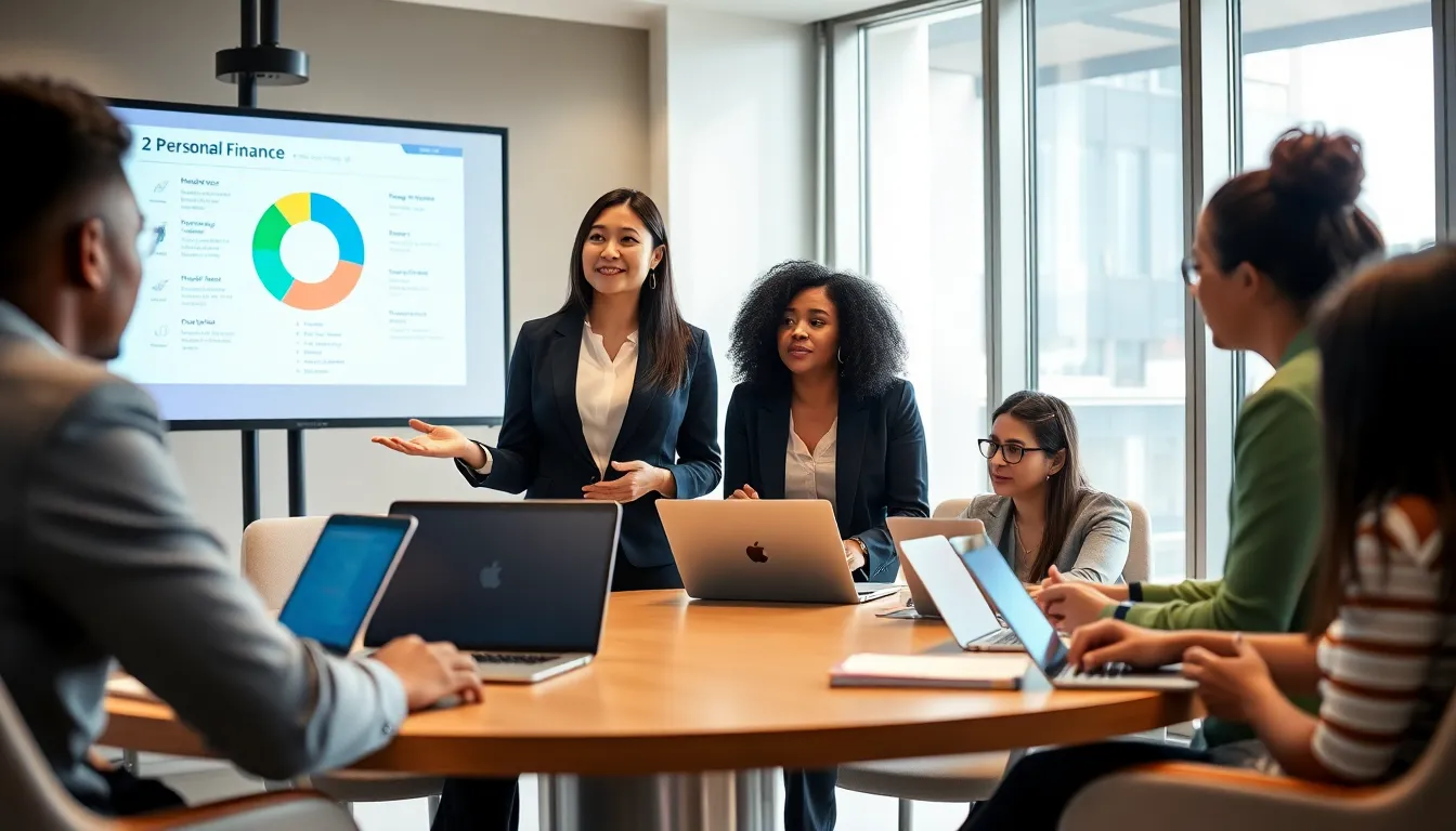 diverse group in a finance workshop with digital presentations.